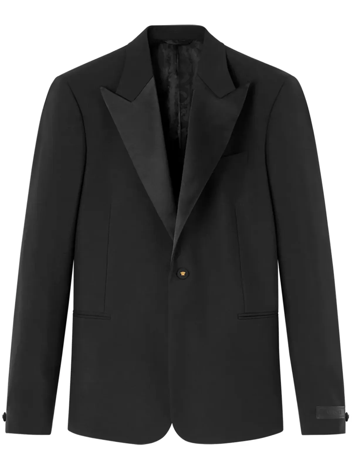Versace デュシェス サテン トリム シングルブレスト ブレザー ブラック - 画像1