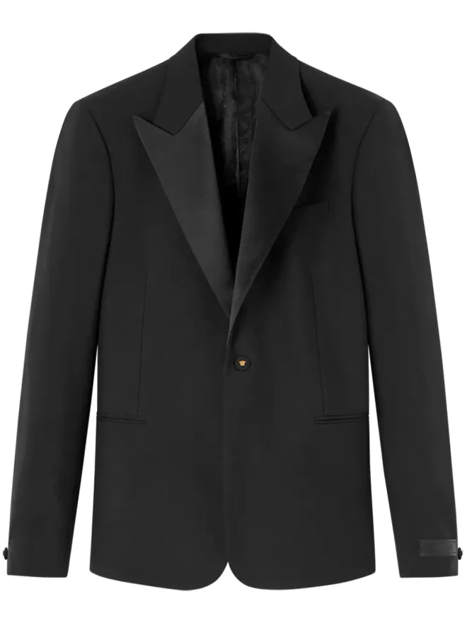 VERSACE Versace デュシェス サテン トリム シングルブレスト ブレザー ブラックの商品画像