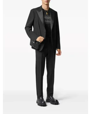 Versace デュシェス サテン トリム シングルブレスト ブレザー ブラック - サムネイル2