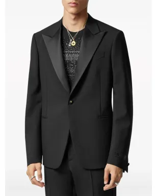 Versace デュシェス サテン トリム シングルブレスト ブレザー ブラック - サムネイル3