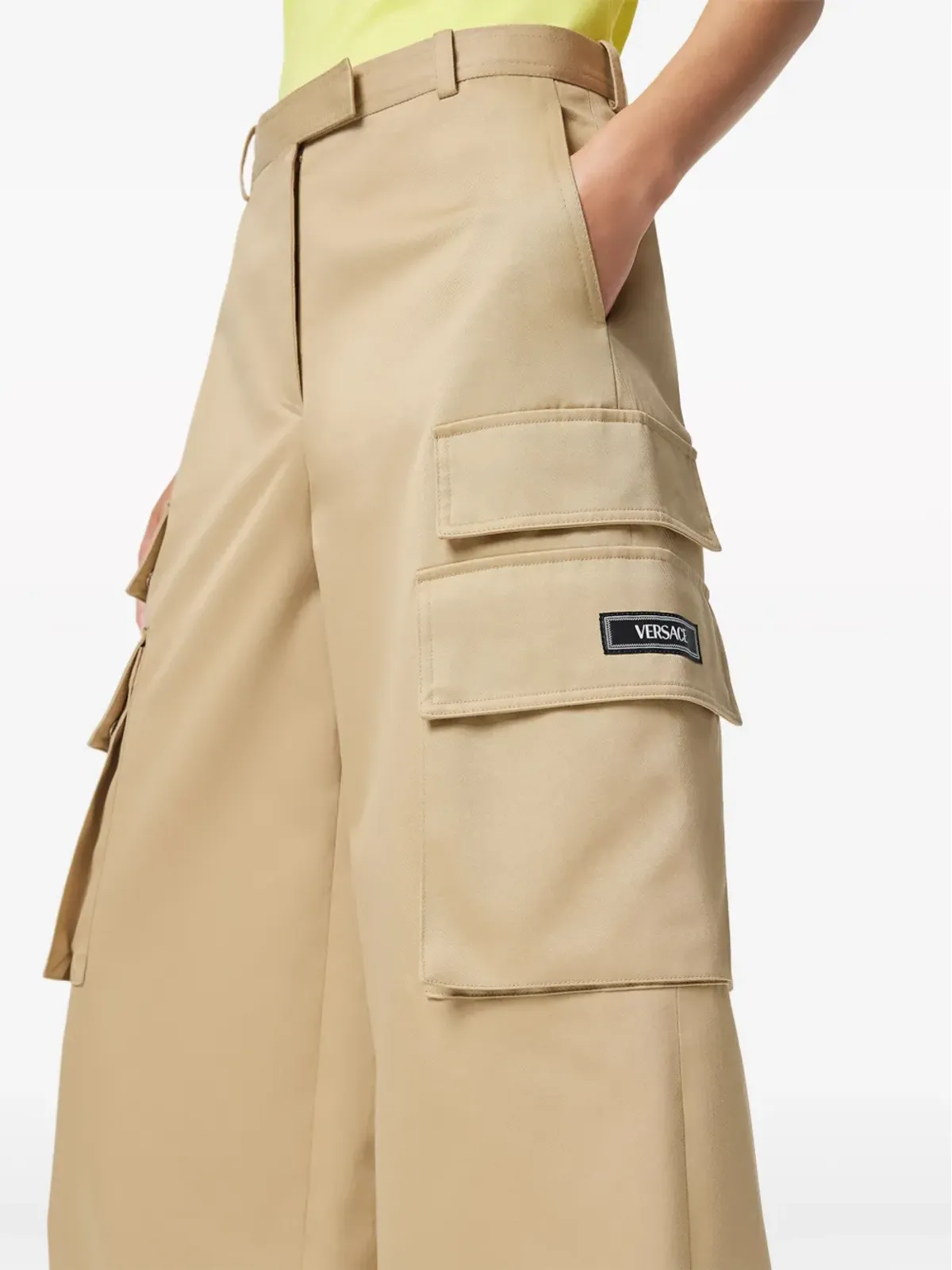 Versace ハイウエストワイドレッグパンツ ベージュ - 画像5