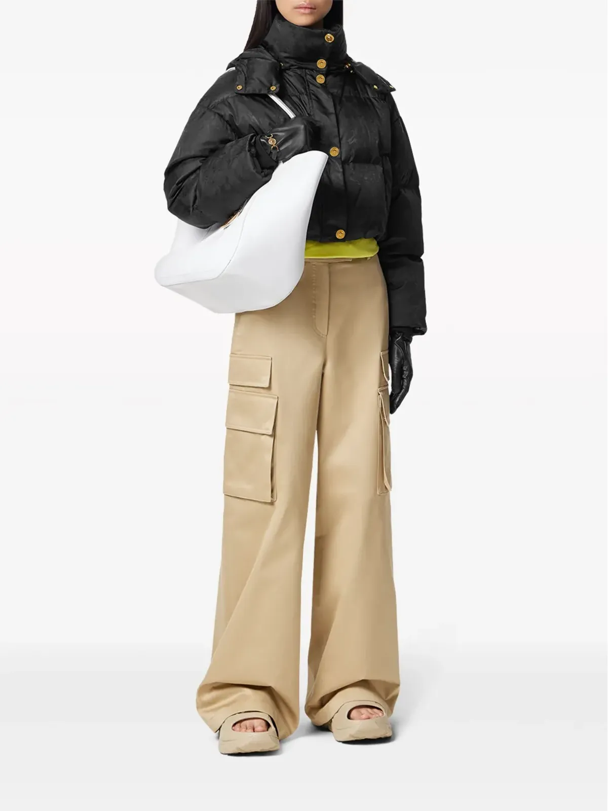 Versace ハイウエストワイドレッグパンツ ベージュ - 画像2