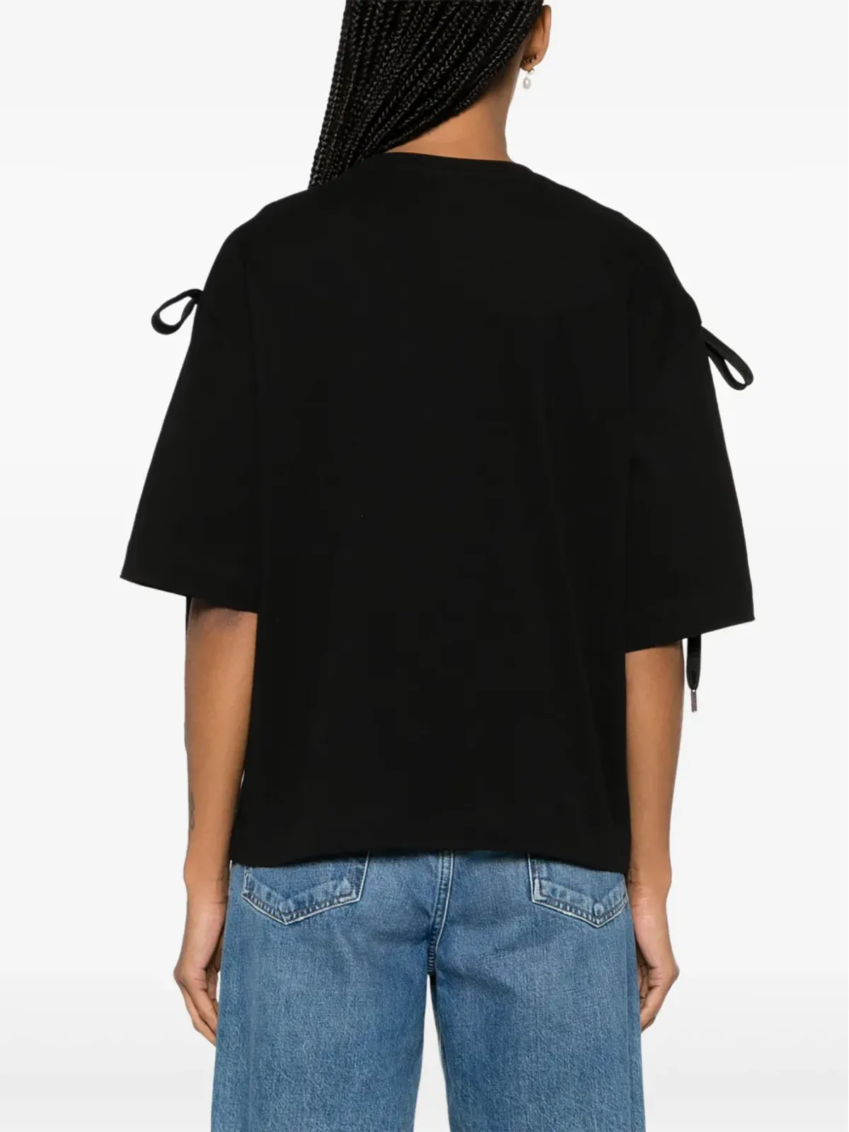 PINKO レースアップコットン Tシャツ - ブラック - 画像4