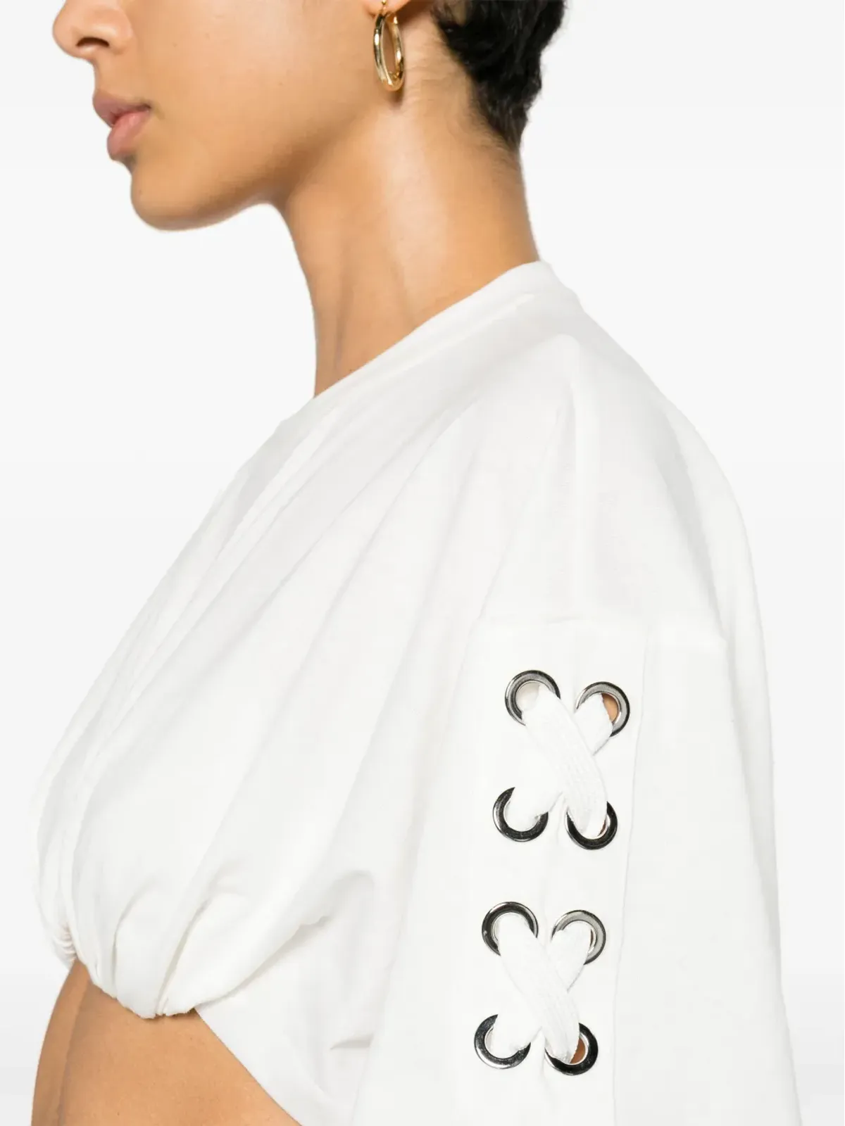 PINKO レースアップクロップドTシャツ - ホワイト - 画像5