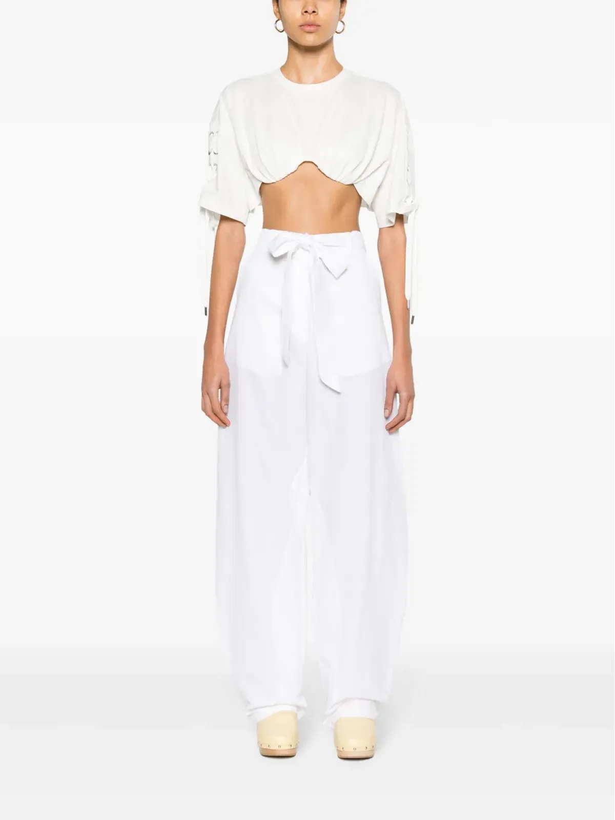 PINKO レースアップクロップドTシャツ - ホワイト - 画像2