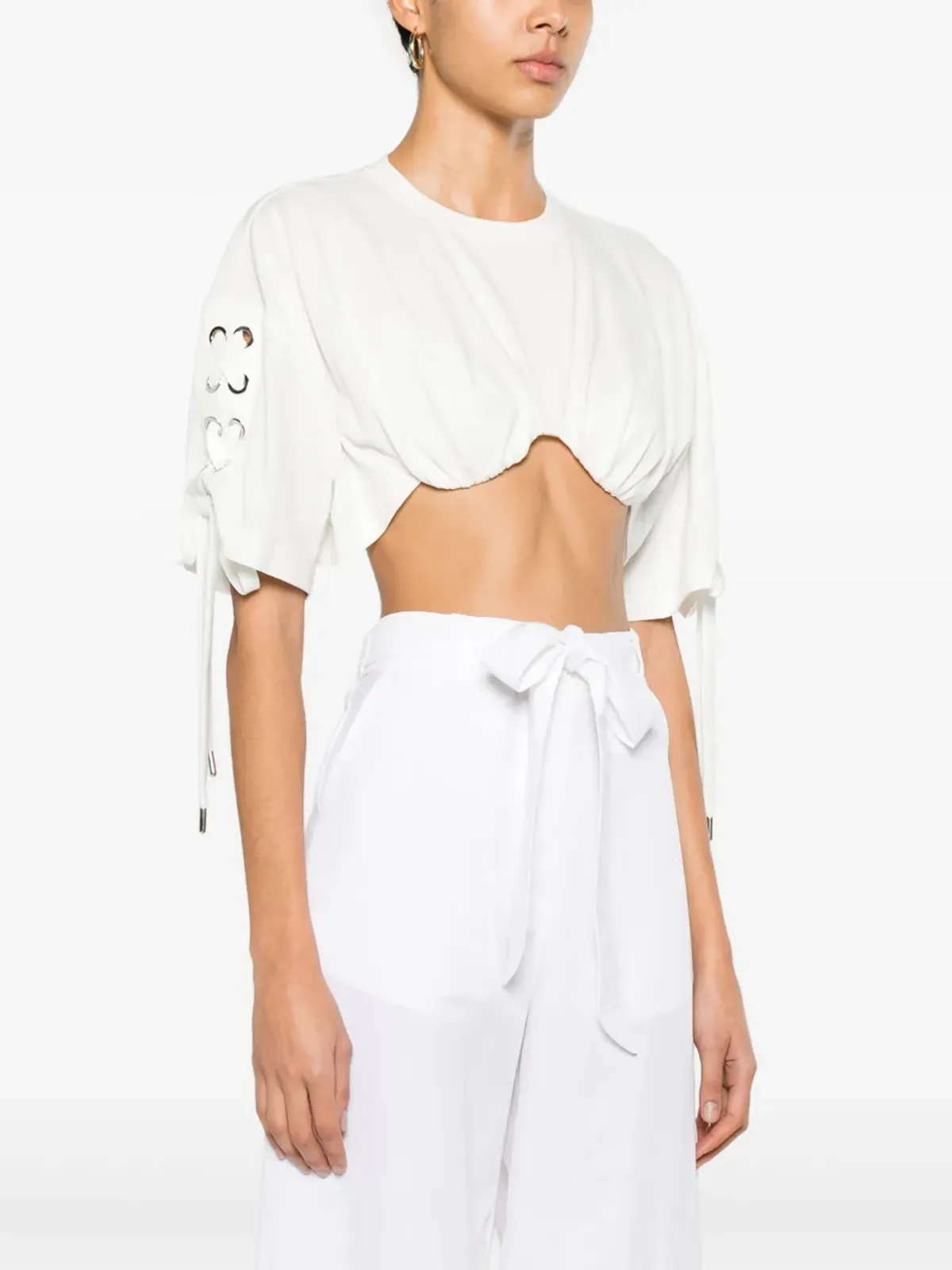 PINKO レースアップクロップドTシャツ - ホワイト - 画像3