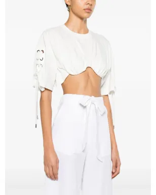 PINKO レースアップクロップドTシャツ - ホワイト - サムネイル3