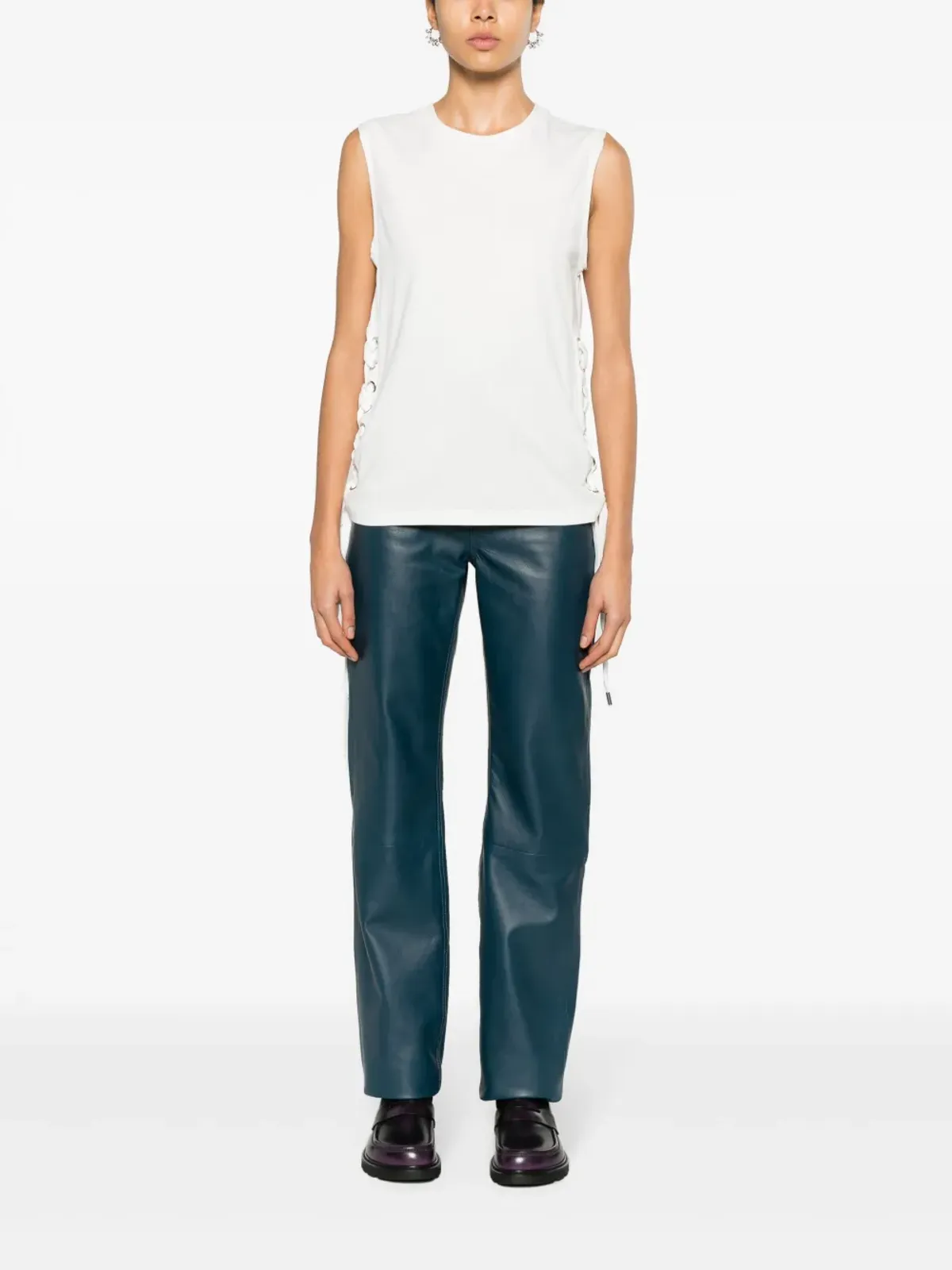 PINKO レースアップ コットン タンクトップ - ホワイト - 画像2