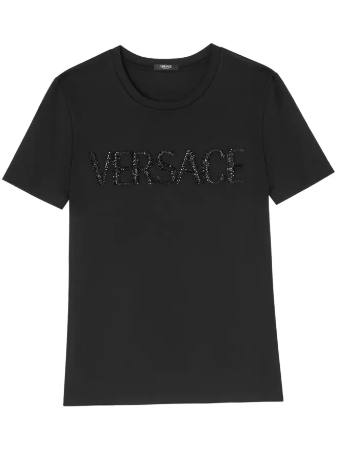 VERSACE Versace ロゴ クリスタル装飾 コットン Tシャツの商品画像