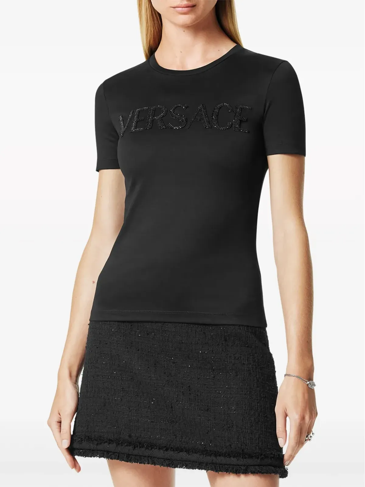 Versace ロゴ クリスタル装飾 コットン Tシャツ - 画像3