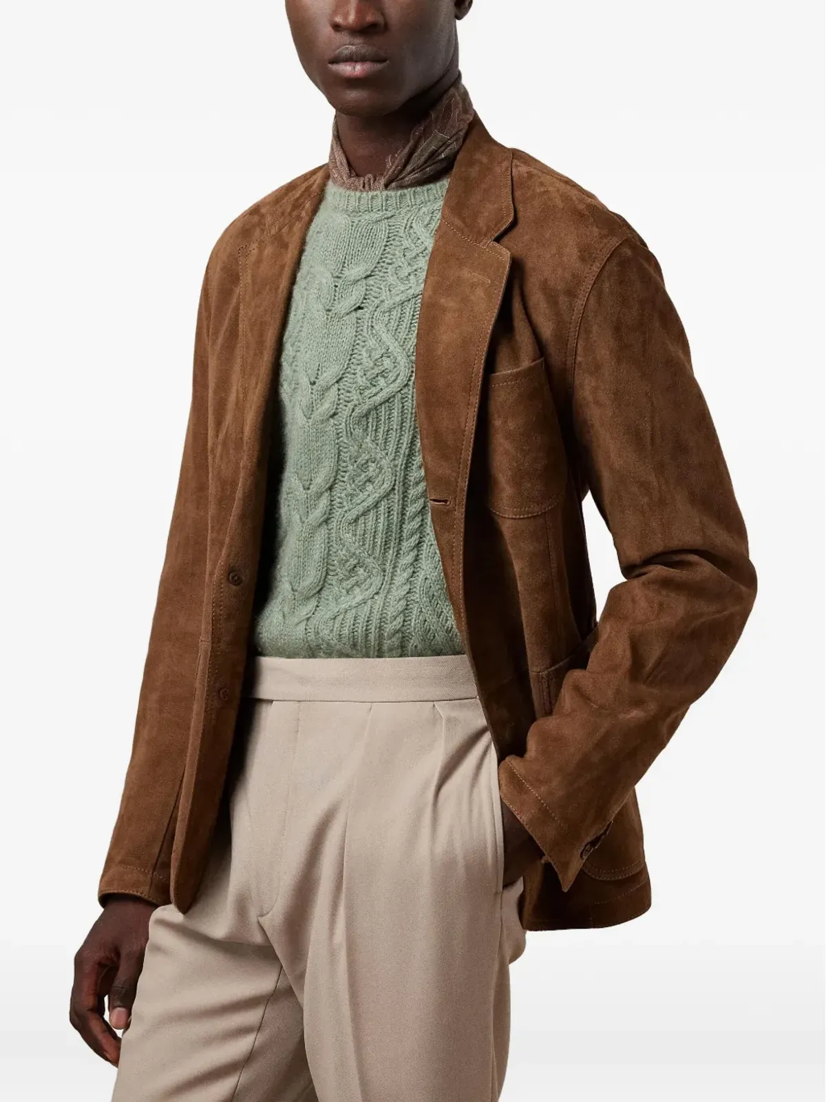 Ralph Lauren Purple Label スエード製 シングルブレスト ブレザー - ブラウン - 画像3