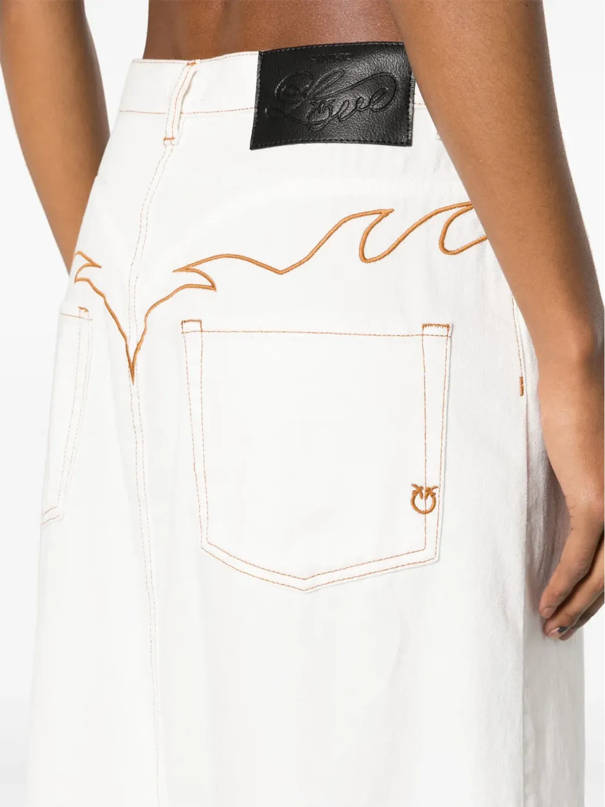 PINKO 刺繍入り デニムスカート - ホワイト - 画像5
