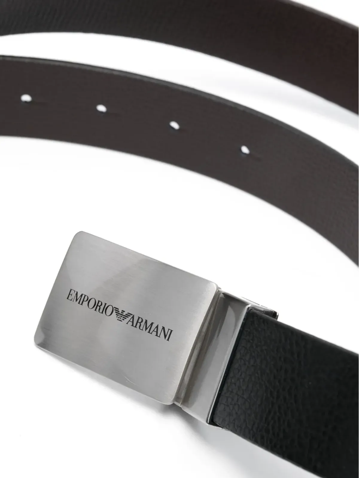 Emporio Armani ロゴ入りバックル リバーシブル レザー ベルト ブラック - 画像2