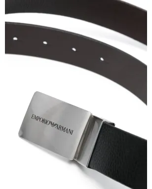 Emporio Armani ロゴ入りバックル リバーシブル レザー ベルト ブラック - サムネイル2