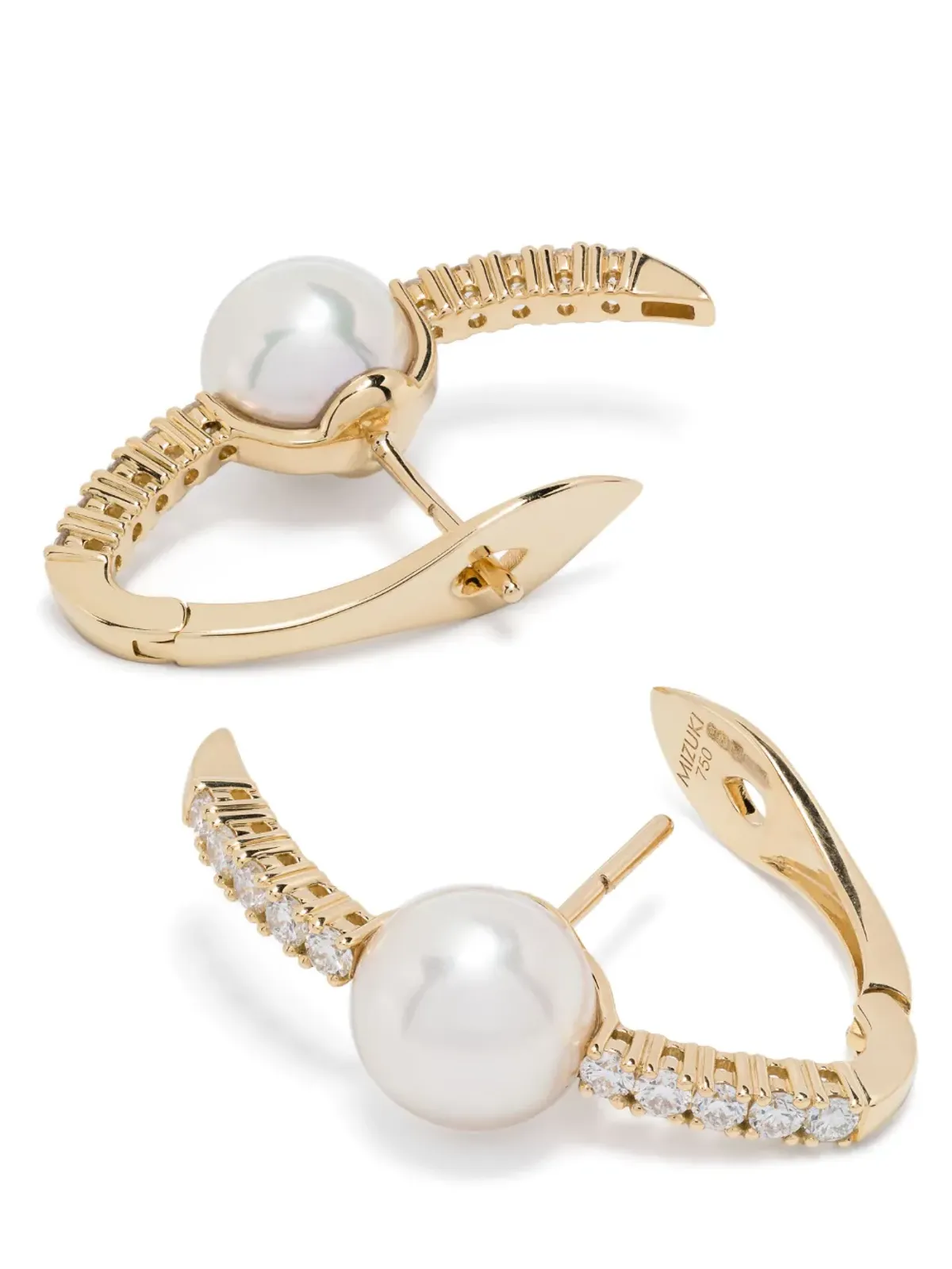 Mizuki 18kt yellow gold Akoya pearl and diamond earrings - 画像4
