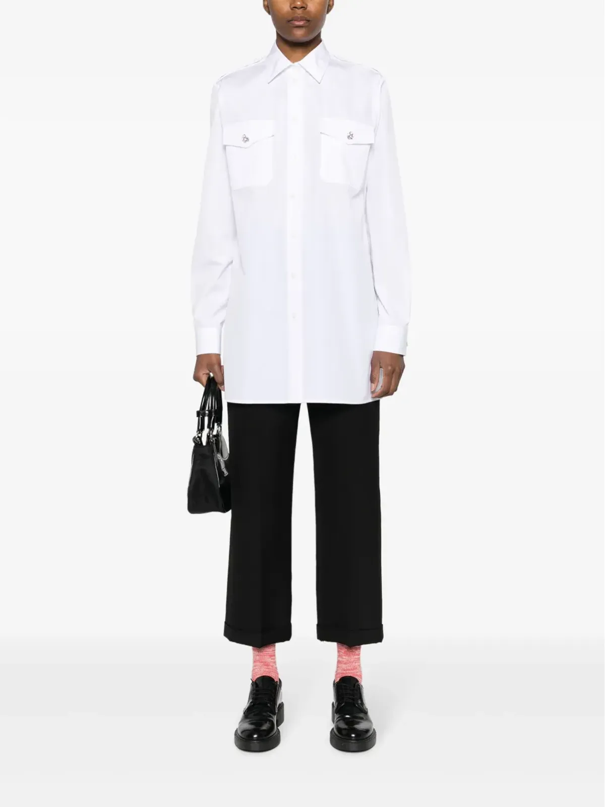 Prada クリスタルボタン コットン シャツ - ホワイト - 画像2