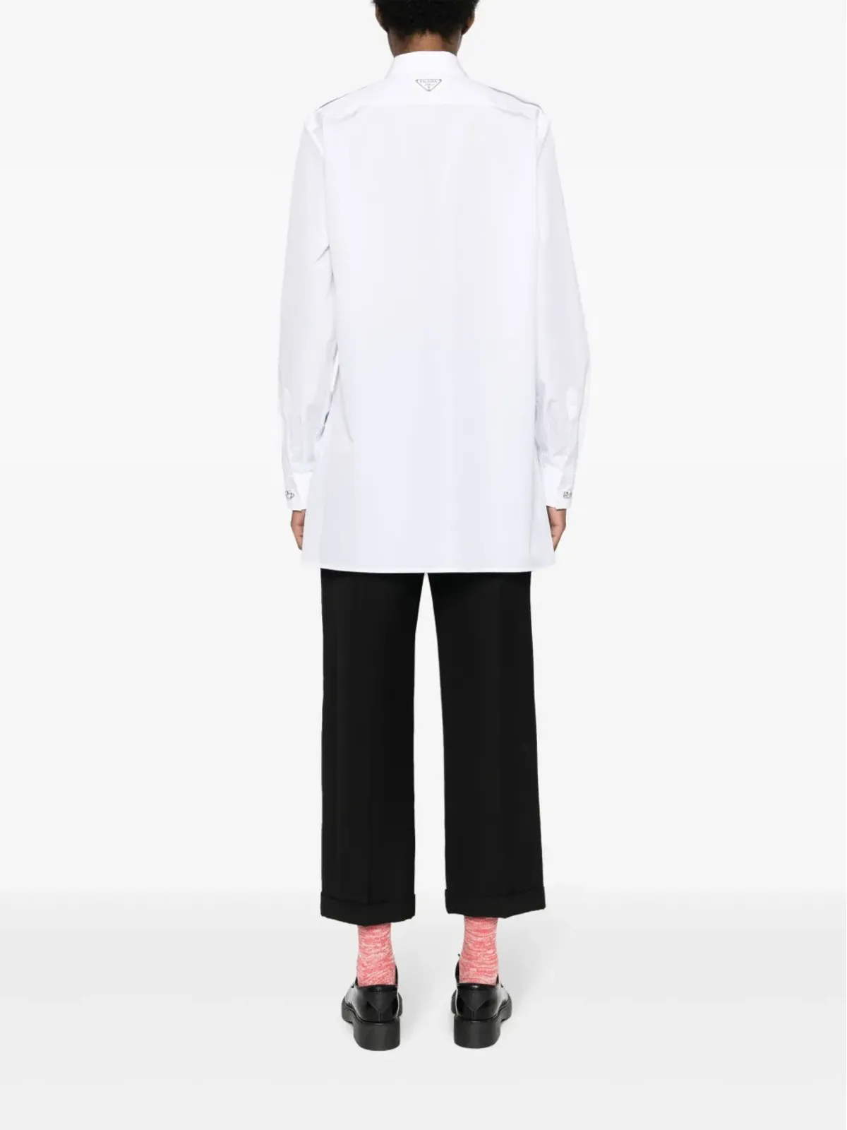 Prada クリスタルボタン コットン シャツ - ホワイト - 画像4