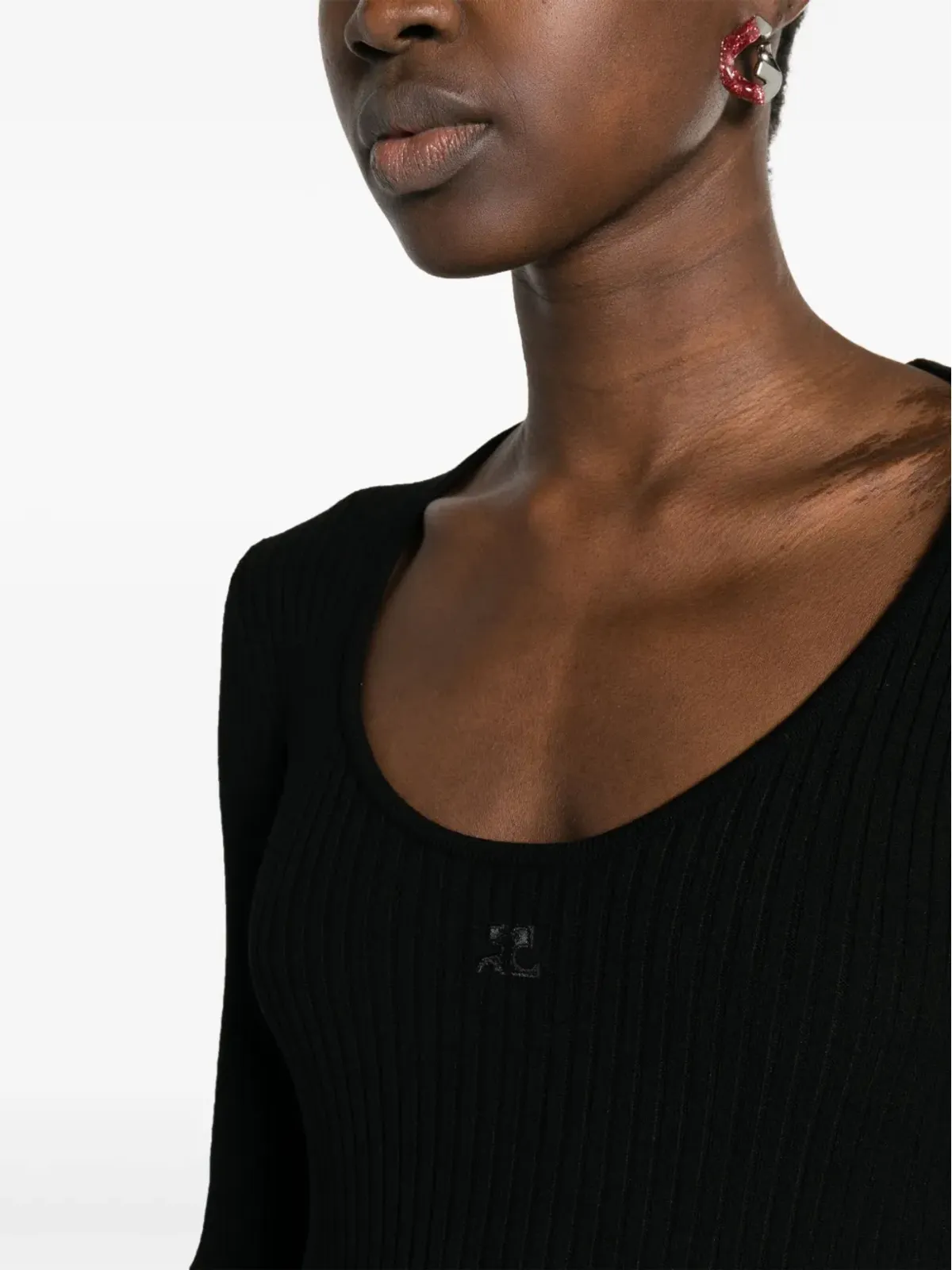 Courrèges ロゴ刺繍リブニット ボディスーツ - ブラック - 画像5