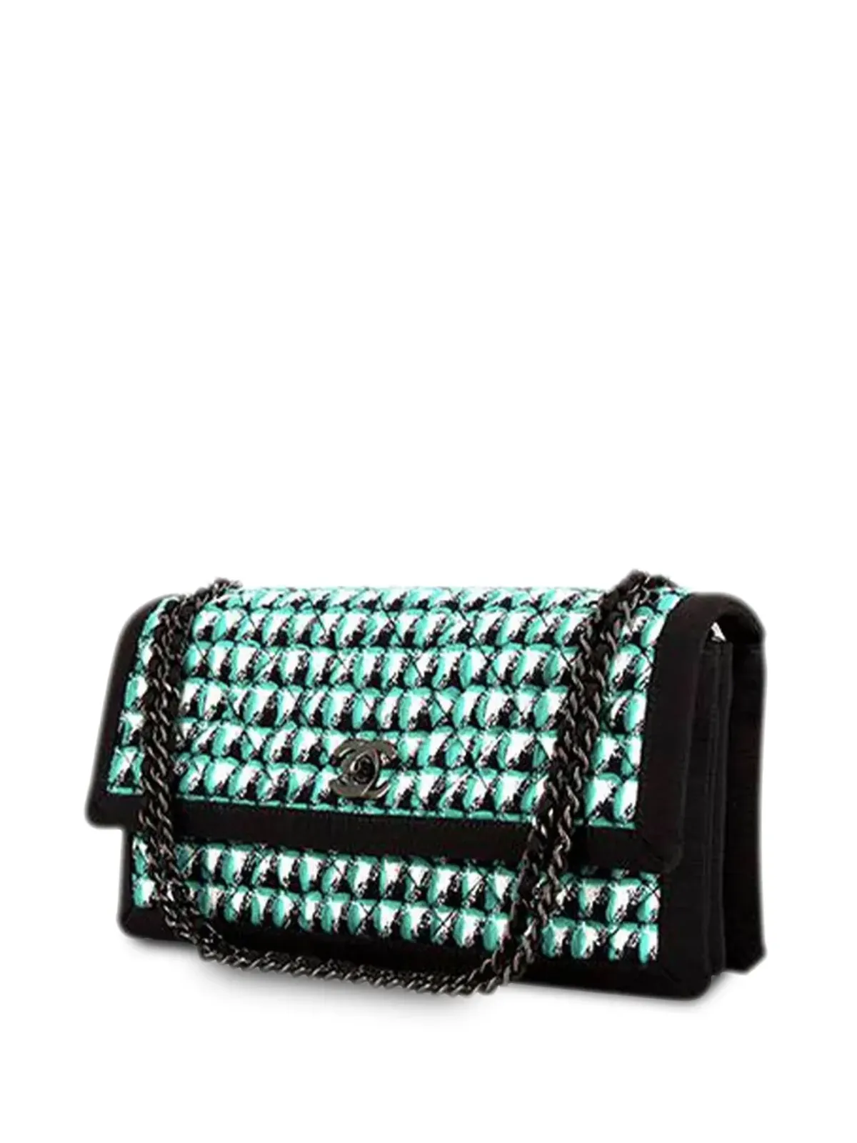 CHANEL ビンテージ 2016年 タイムレス ハウンドトゥース ツイード ショルダーバッグ - グリーン - 画像2