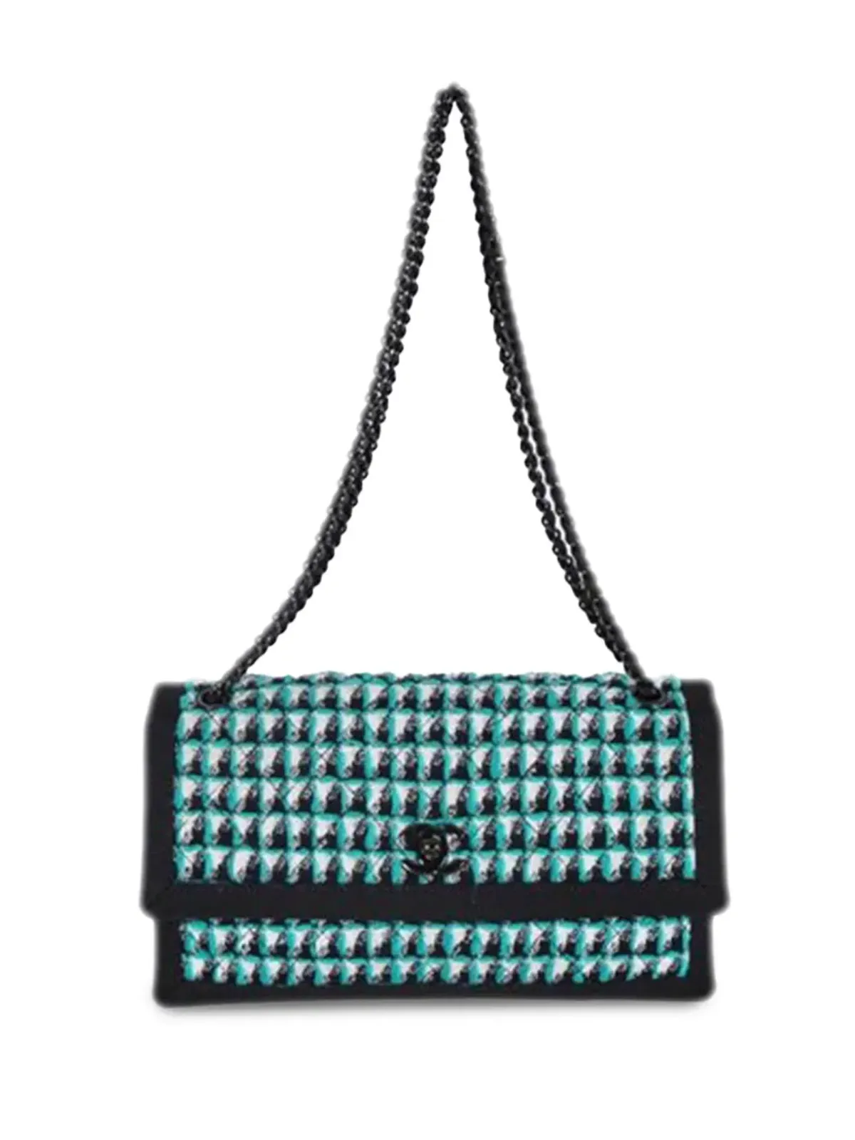 CHANEL ビンテージ 2016年 タイムレス ハウンドトゥース ツイード ショルダーバッグ - グリーン - 画像4