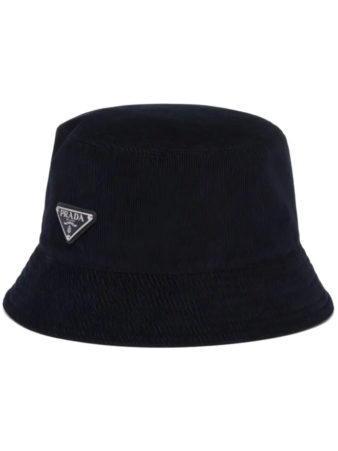 Prada Prada エナメル三角形ロゴ付き コーデュロイ バケットハット - ブルーの商品画像