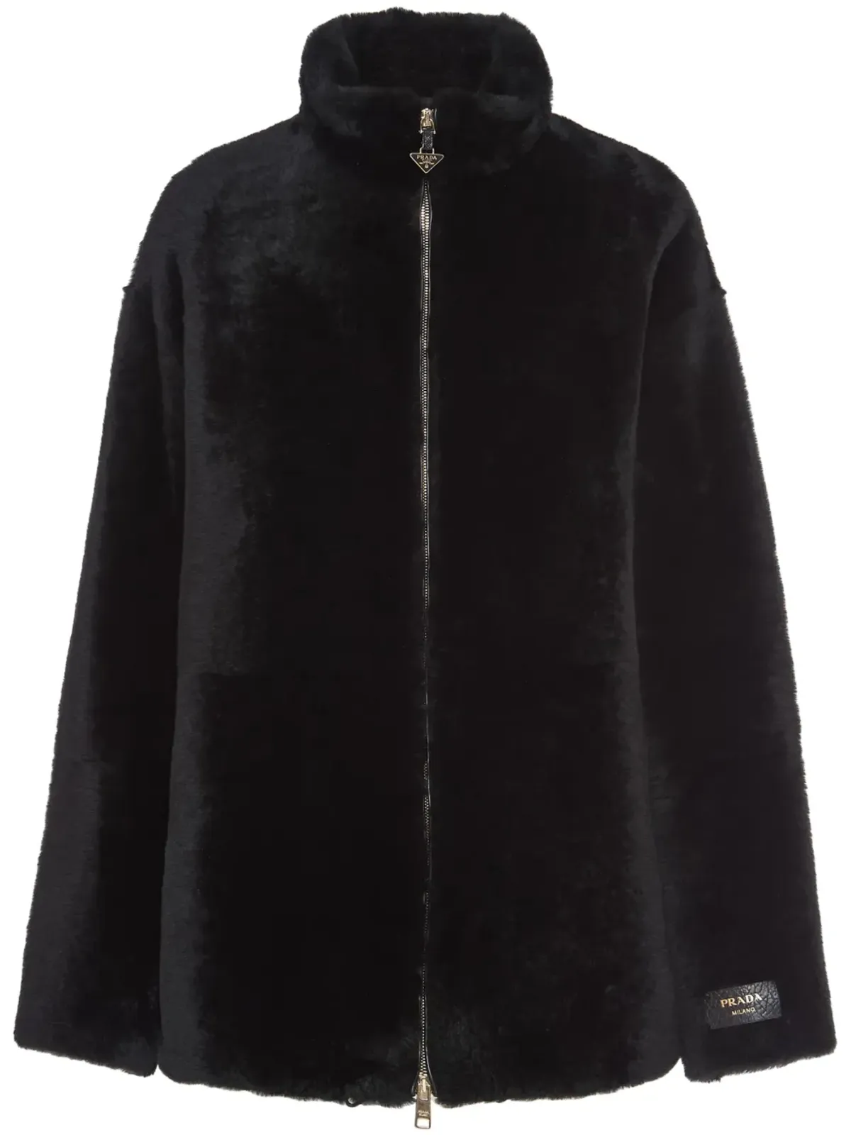 Prada ロゴアップリケ付きシアリングジャケット ブラック - 画像1