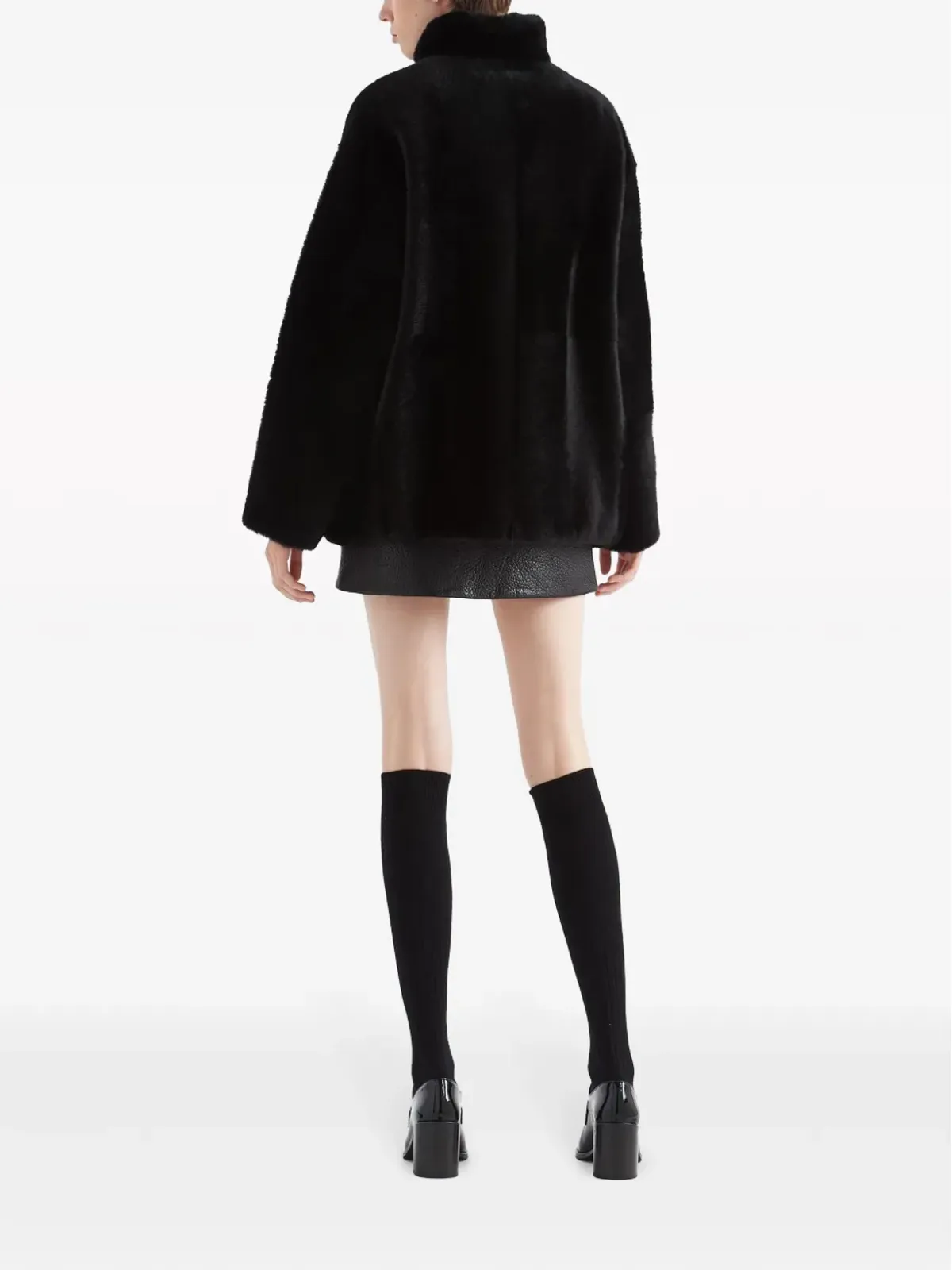 Prada ロゴアップリケ付きシアリングジャケット ブラック - 画像3