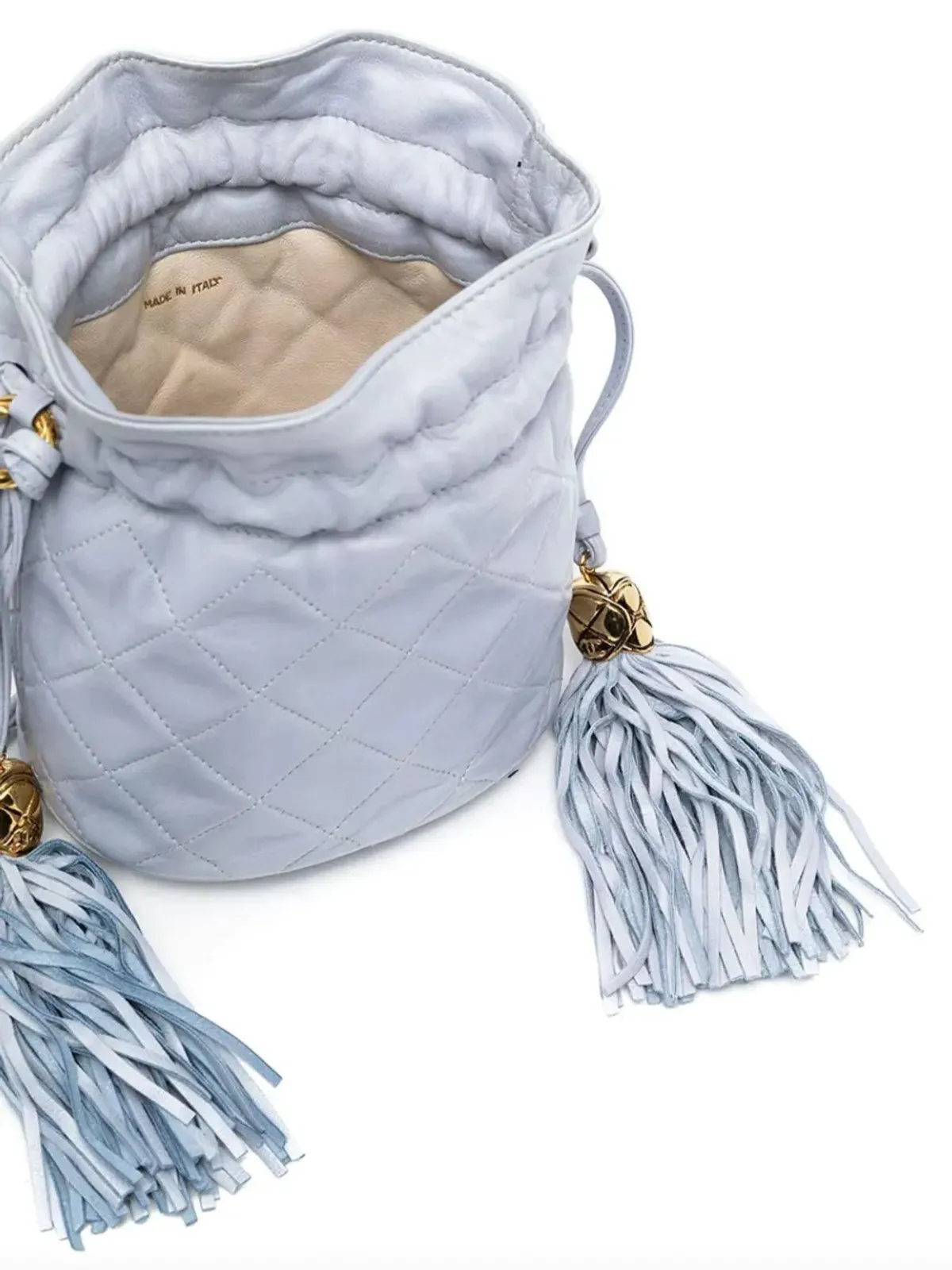 CHANEL ビンテージ 1989 ダイヤモンドキルティング バケットバッグ ブルー - 画像4