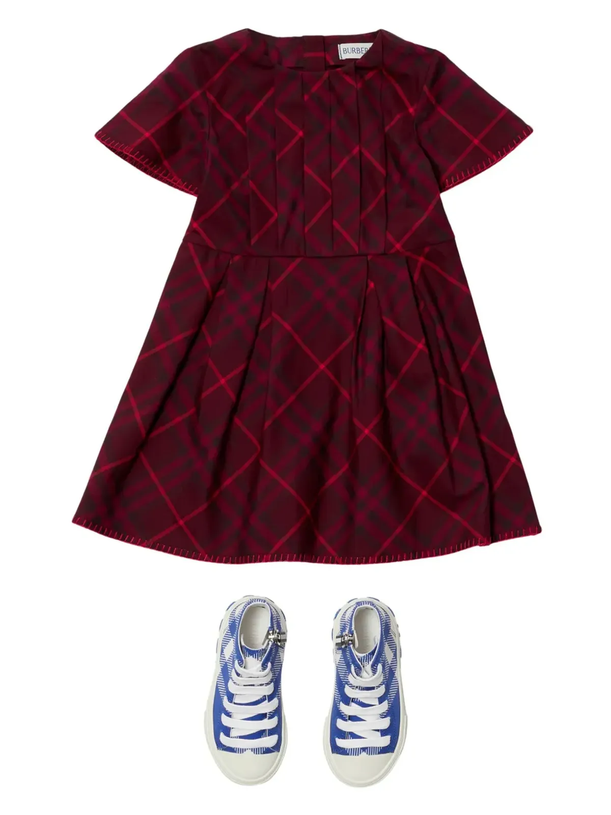 Burberry Kids チェック柄コットンワンピース レッド - 画像3