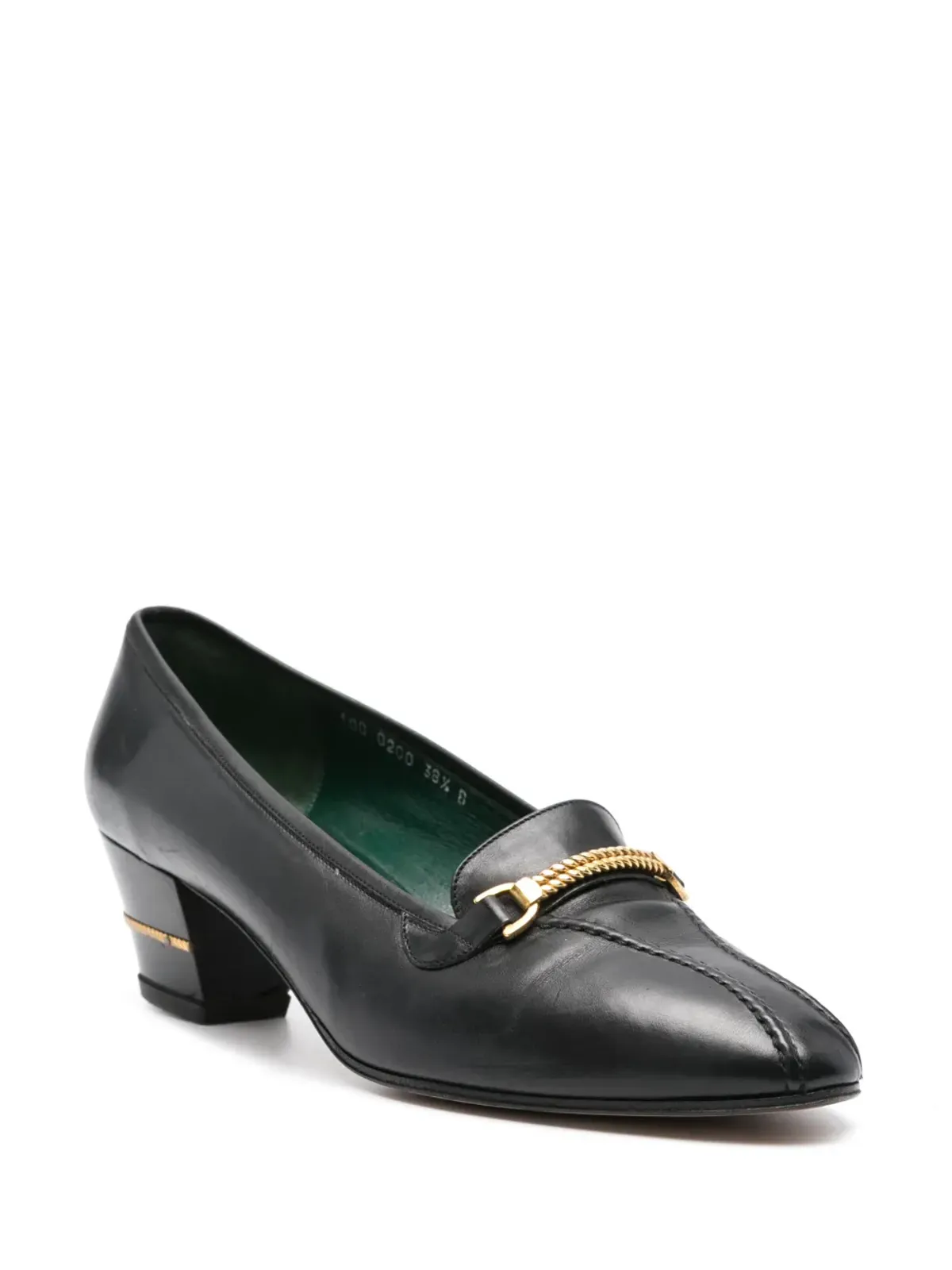 Gucci ビンテージ 1980年代 チェーンリンクレザー パンプス - ブラック - 画像2
