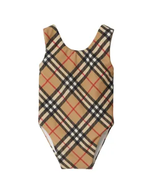 Burberry Kids Vintage Check scoop-neck swimsuit - Neutrals - サムネイル1
