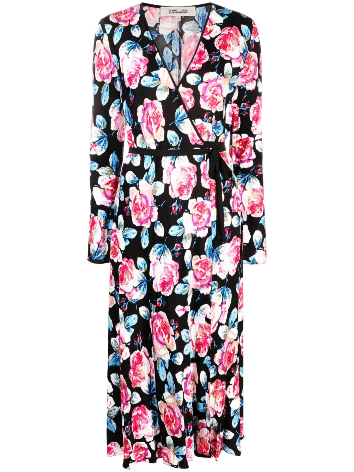 DVF Diane von Furstenberg アニカ ローズプリント ミディ丈 ラップドレス - 画像1