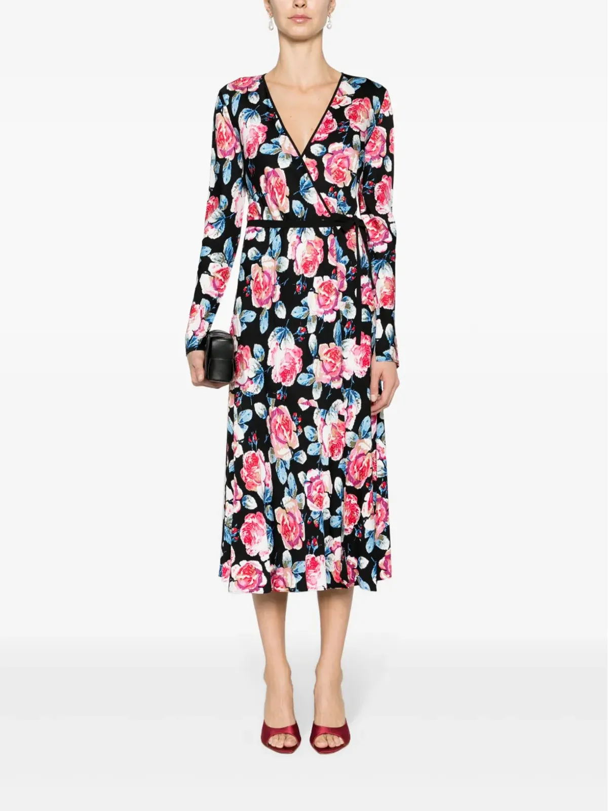 DVF Diane von Furstenberg アニカ ローズプリント ミディ丈 ラップドレス - 画像2
