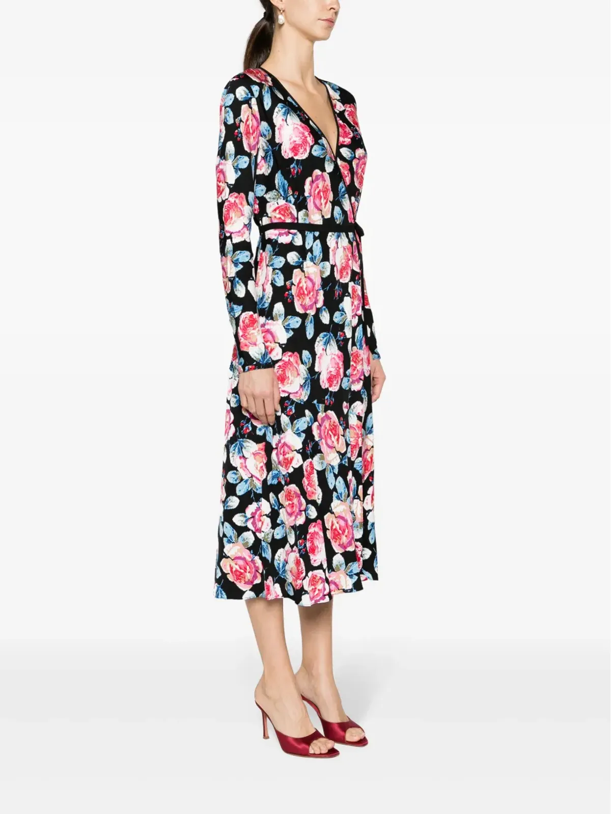 DVF Diane von Furstenberg アニカ ローズプリント ミディ丈 ラップドレス - 画像3