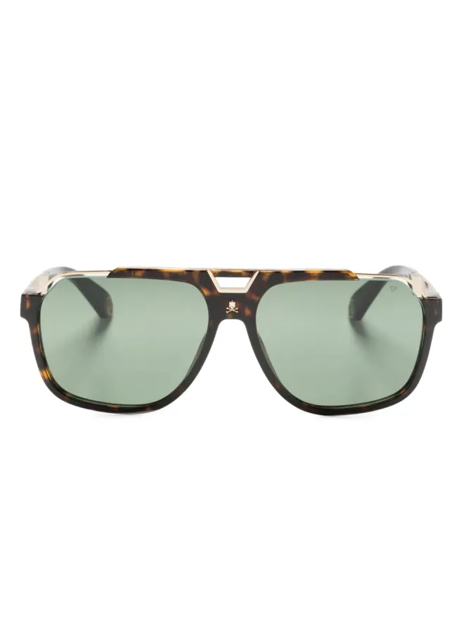 Philipp Plein Eyewear Philipp Plein Eyewear パイロットフレーム ロゴ刻印 サングラス ブラウンの商品画像