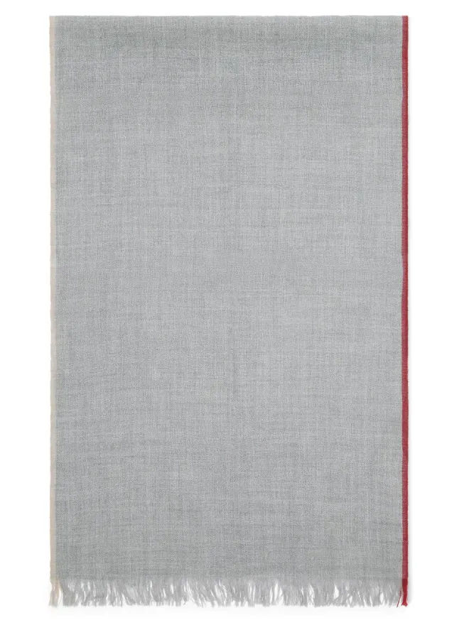 Brunello Cucinelli Brunello Cucinelli フリンジ付きカシミヤシルスカーフ - グレーの商品画像
