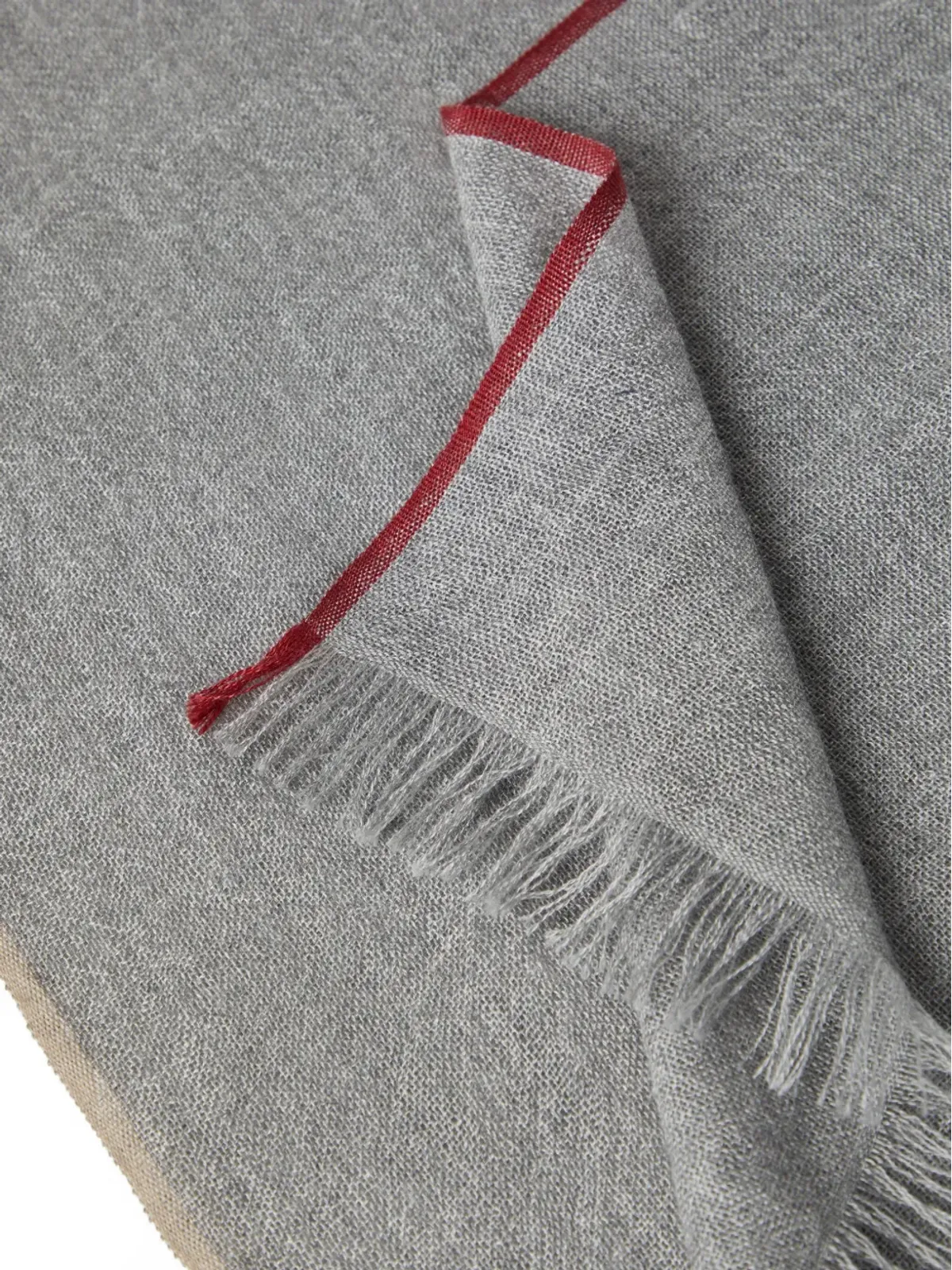 Brunello Cucinelli フリンジ付きカシミヤシルスカーフ - グレー - 画像4