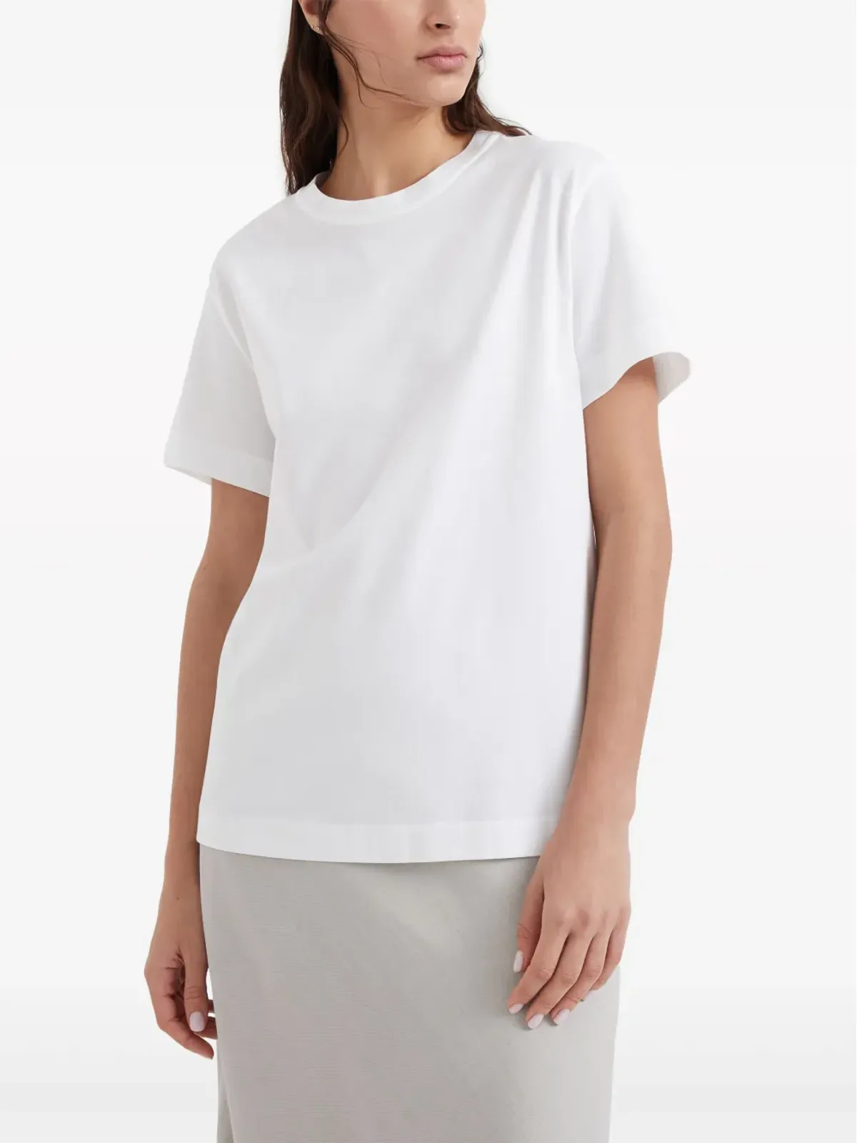 Brunello Cucinelli モニリ-トリム コットン Tシャツ（ホワイト） - 画像3