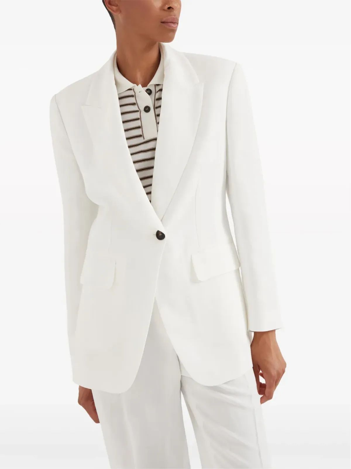Brunello Cucinelli ピークドラペル シングルブレスト ブレザー - ホワイト - 画像3