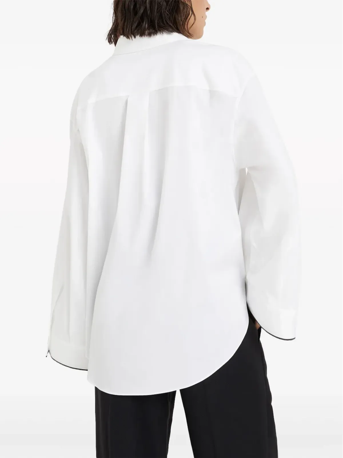 Brunello Cucinelli コントラストボーダー ポプリン シャツ - ホワイト - 画像4