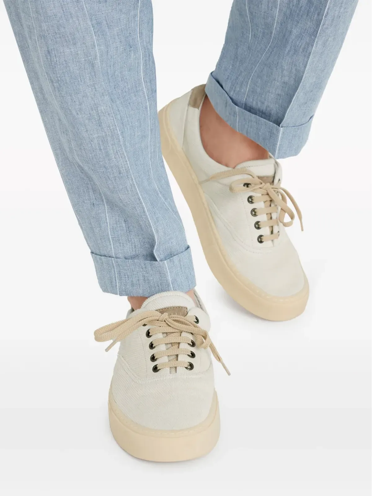Brunello Cucinelli ブランド入り ヒールカウンター コットン スニーカー - 画像5