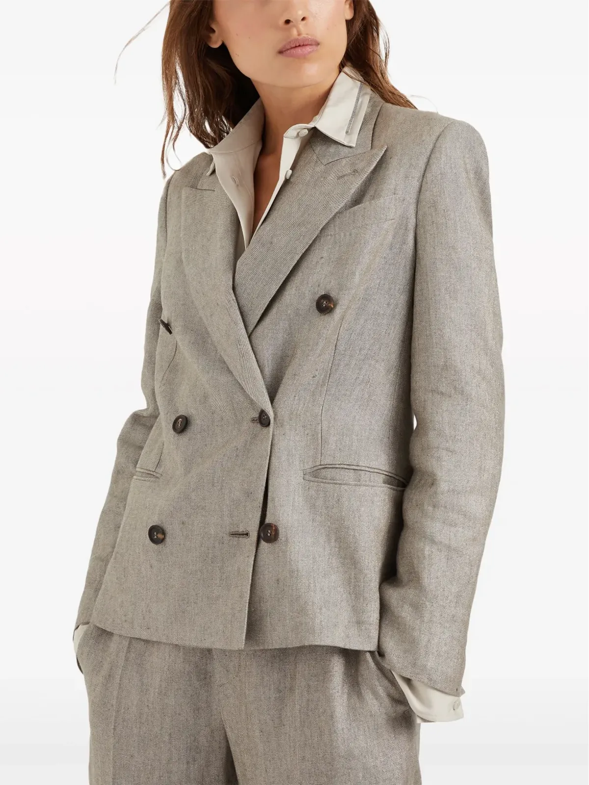 Brunello Cucinelli モニリディテール メランジ風ブレザー - ブラウン - 画像3
