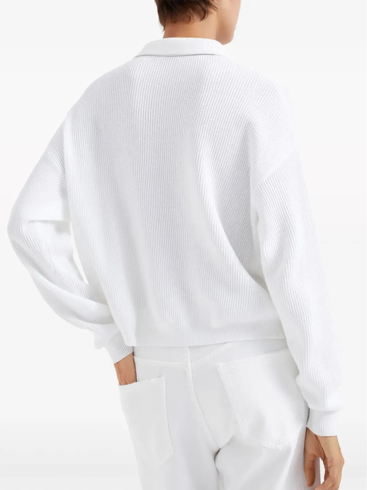 Brunello Cucinelli リブ編みポロカラーセーター ホワイト - 画像4