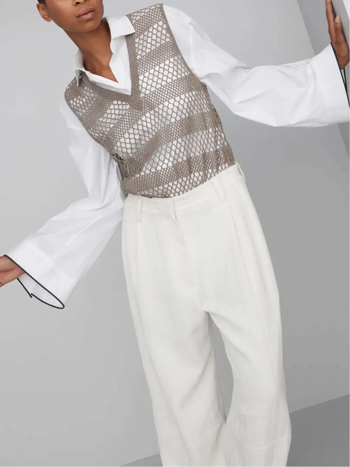 Brunello Cucinelli オープンニット シルクベスト - グレー - 画像5
