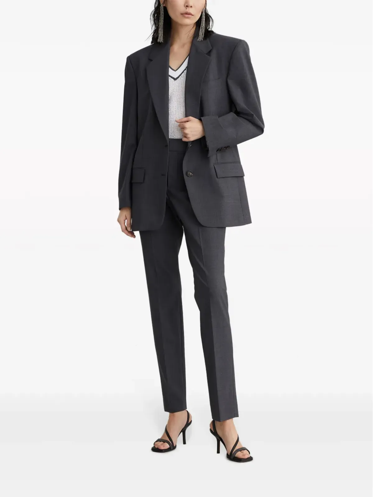 Brunello Cucinelli ハイウエスト テーパードパンツ - グレー - 画像2