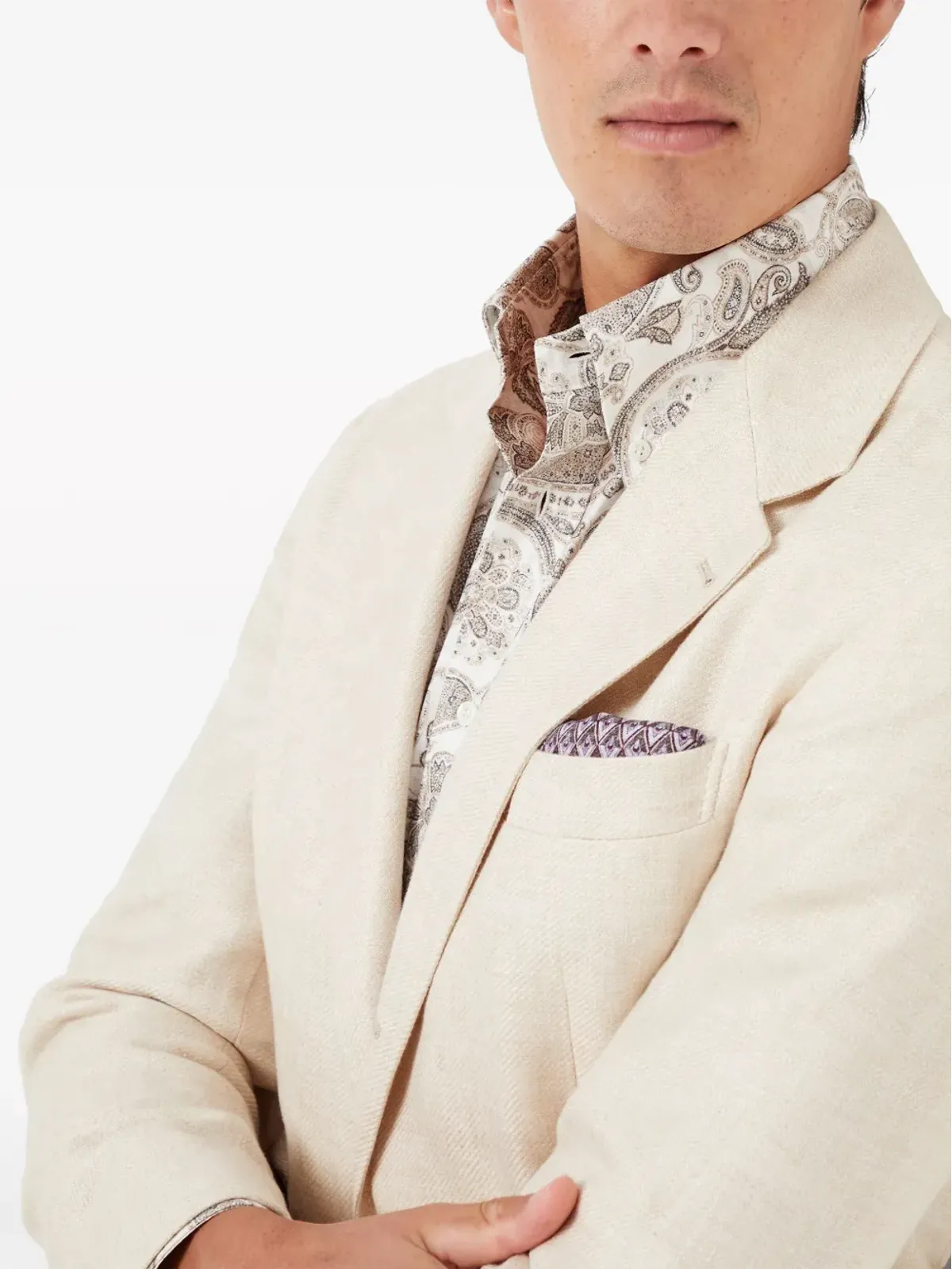 Brunello Cucinelli ジオメトリックパターン シルク ポケットチーフ - ブラウン - 画像4