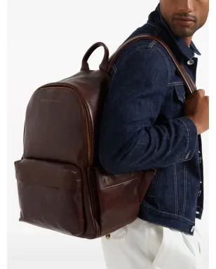 Brunello Cucinelli ロゴプリント レザー バックパック - ブラウン - サムネイル2