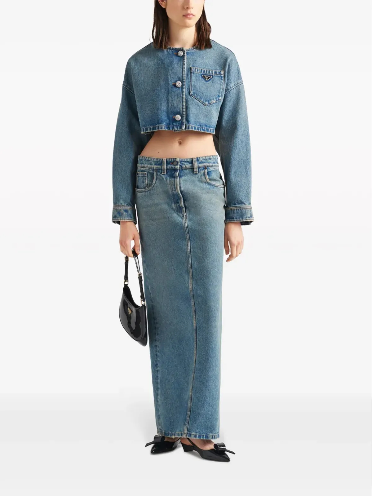 Prada トライアングルロゴ デニムマキシスカート - ブルー - 画像2