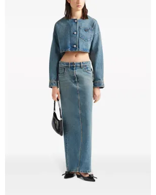 Prada トライアングルロゴ デニムマキシスカート - ブルー - サムネイル2