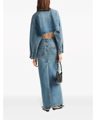 Prada トライアングルロゴ デニムマキシスカート - ブルー - サムネイル3